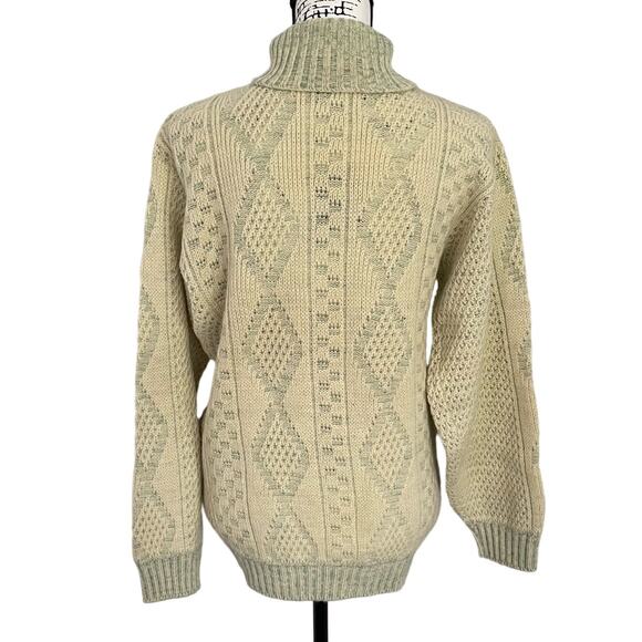 Vintage 1960s Towncraft Penneys Turtleneck Sweater 100% Wool Aran Jumper Sz L - Picture 2 of 10